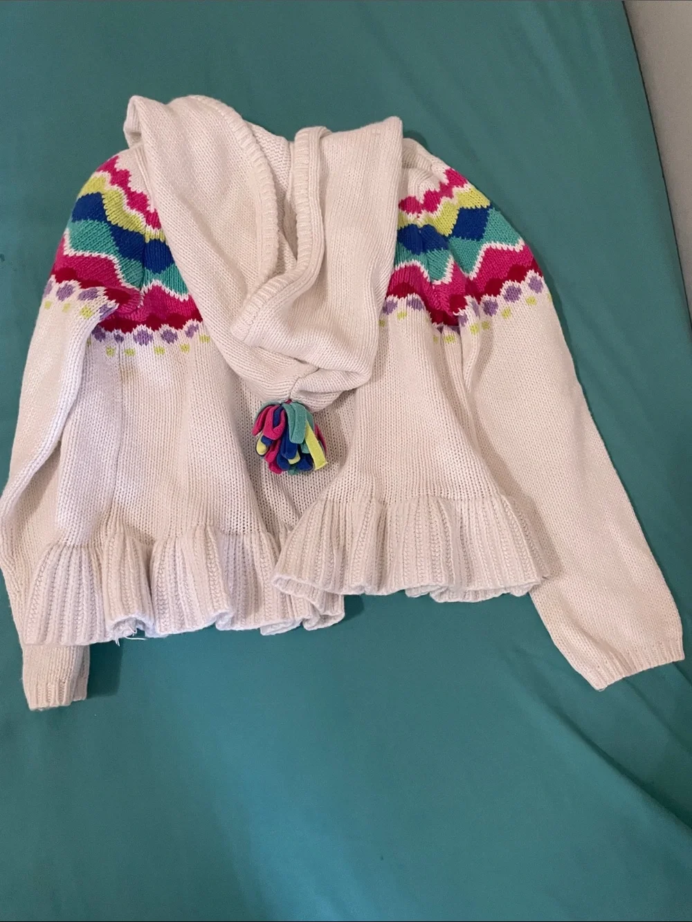 Gymboree White Hooded Knit Jacket with Multicolor Fair Isle